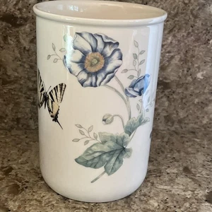 Lenox Butterfly Meadow Porcelain Utensil Holder Blue Butterfly & Tulips - Picture 1 of 5