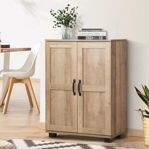 Oikiture Storage Cabinet Bathroom Buffet Sideboard 2 Door Cupboard Natural - Picture 1 of 10