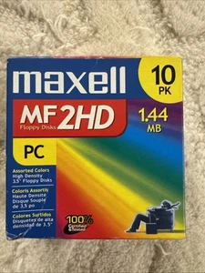 Maxell 3.5” Floppy Disks 10-Pack Colors MF2HD 1.44 MB Double Sided 1 BOX New - Afbeelding 1 van 6