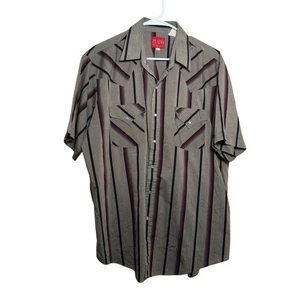 Camisa a Rayas Manga Corta Vintage Plains Western Wear Perla A Presión Ligera - Imagen 1 de 8