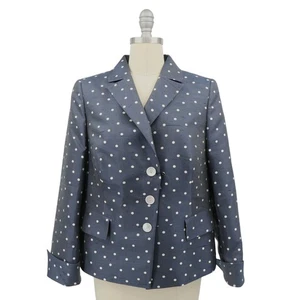 NWT $3500 Akris Silk Shantung Navy Polka Dot Three Button Blazer Jacket 12 - Picture 1 of 8