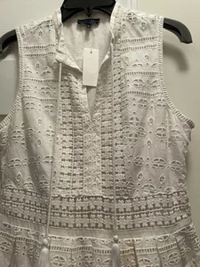 Kaari Blue Size 6 Sleeveless White Cotton Eyelet Midi Dress, NWT - Picture 1 of 9