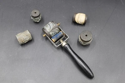 Antique Embroidery Roller Set including 5 rubber-coated wooden rollers - Image 1 of 4