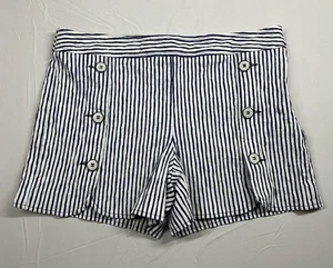 Trina Turk Sailor pantaloncino bottone piatto davanti righe zip laterale blu navy bianco taglia 12 - Foto 1 di 5