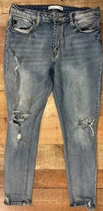 Pantalones de mezclilla para mujer Kancan azules talla 9/28 rosa envejecido agujeros dobladillo crudo Stelio - Imagen 1 de 11