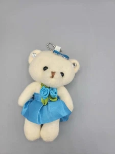 Oso Beige 4" con Vestido Azul Peluche Animal Pequeño - Imagen 1 de 2