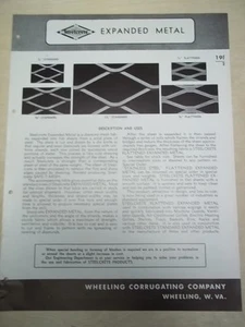 Brochure vintage Wheeling Corrugating Co ~ acciaio cemento metallo espanso ~ catalogo ~ 1946 - Foto 1 di 1
