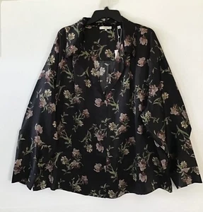 Vince Blouse Black XXXL Honeysuckle Print Satin Silk Long Sleeve Reg $345 NWT - Picture 1 of 3