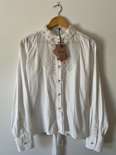 Abito Miu Miu Jewel con bottoni e pizzo camicia bianca nuovo con etichette taglia 40 (L)