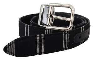 Dolce & Gabbana Negro Algodón Blanco Metal Plata Hebilla Mujer Cinturón - Imagen 1 de 4
