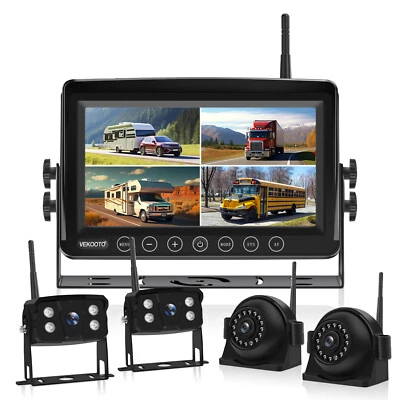 9'' Wireless Backup Camera 4 Ch Night Vision System Monitor For RV Truck Bus - Image 1 of 4
