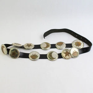Vintage Lunacy Designs Black Leather Metal Belt Size Medium Sun Moon Stars - Picture 1 of 5