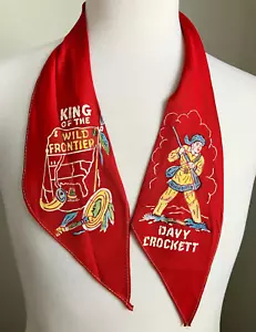 1950s Vintage Davy Crockett Necktie Rayon Hand Painted Western Frontier Theme - Picture 1 of 12