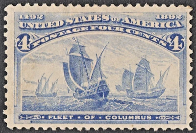 US Sc# 233 *MINT OG H* { F-VF 4c FLEET OF COLUMBUS } GREAT COLUMBIAN FROM 1893 - Image 1 of 3