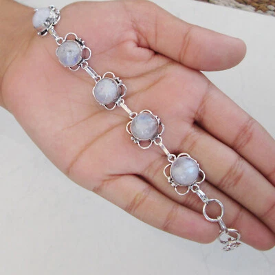 Handmade jewellery silver plated rainbow moonstone love bracelet fashion jewelry - Image 1 of 4