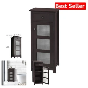 Compact Floor Cabinet with Adjustable Shelf - Waffle Glass & Espresso Finish - Picture 1 of 9