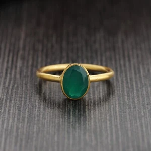 Pretty Green Onyx Ring, 18k Gold Plated, Handmade Wedding Jewelry, Gift For Her - Picture 1 of 5
