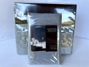 New Hudson Park Collection Twin Flat Sheet Standard Pillowcases Luxury Home Gray - Picture 1 of 19