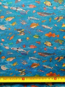 Remnant ORGANIC BRIAN'S AQUARIUM - FISH -Liberty Tana Lawn Approx 134 x 13 cm - Picture 1 of 3