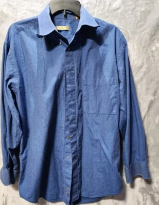 Donna Karan Mens Button Down Dress Shirt Blue 16 Classic Preppy Casual  - Image 1 of 4