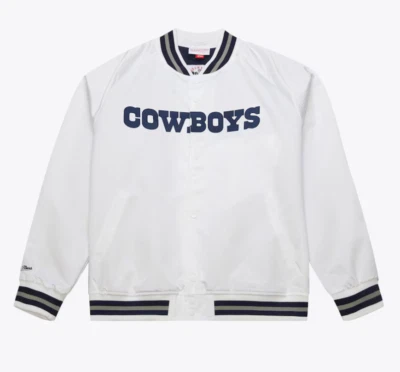 Chaqueta de satén Mitchell & Ness Dallas Cowboys para hombre 5XL blanca ligera NFL Snap Foto 1 de 4
