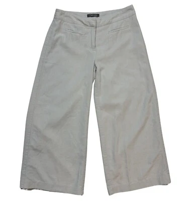Womens SZ 4 Cropped Linen Blend Wide Leg Casual Pants Lined Preppy Party Summer - Image 1 of 4