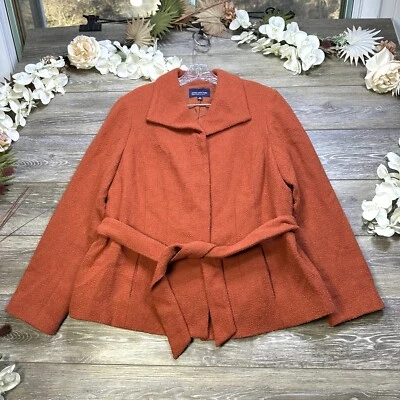 Abrigo Jones New York Lana Chaquetón Talla 14W Plus Chaqueta Botones Cinturón Naranja Foto 1 de 4