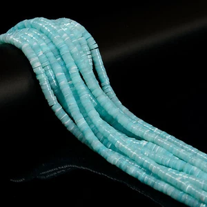 Iridescent Aqua Blue MOP Shell Heishi Disc Beads Size 2x4mm 2x8mm 15.5'' Strand - Picture 1 of 4