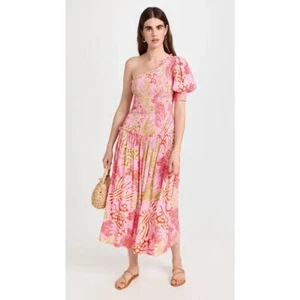 Farm Rio Mixed Lobsters Pink Midi Dress Size XL One Shoulder Printed Pullover - Picture 1 of 7