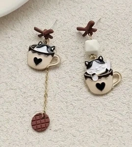 Boucle D'oreille Dépareillé Petit Chat, 6 Cm, Neuf - Imagen 1 de 1