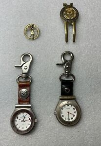 Lot Of 4 Golf Items .. 2 Bag Watches One Green Coin Placer And Women’s Gold Pin