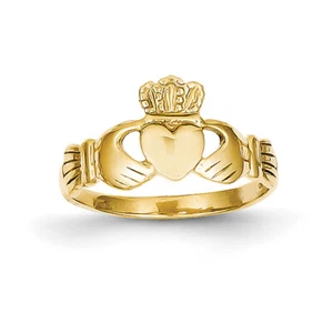 14k Yellow Gold Polished Ladie's Claddagh Ring D1863 Size 7 - Picture 1 of 1