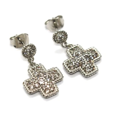 REBECCA BRONZE EARRINGS, PENDANT 23 MM, CROSS, CUBIC ZIRCONIA, ITALY MADE - Image 1 of 3