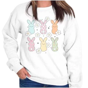 Cute Colorful Easter Bunny Flower Patterns Womens Crewneck Sweatshirt Pullover - Picture 1 of 7