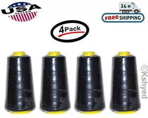 2500 Yard Each Spools BLACK Sewing Thread All Purpose 100% Polyester (4 Pack) - Picture 1 of 6