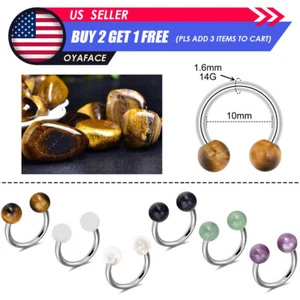 14G Surgical Steel Septum Ring Nose Hoop Mixed Stone Horseshoe Cartilage Earring - Picture 1 of 13
