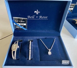 Bell & Rose Gift Box Jewelry Matching Set Watch Bracelet Necklace WorkingWatchL - Picture 1 of 11