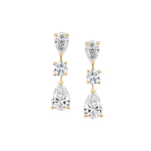 14K Yellow Gold Womens Stud Earring 1.90 Ct Pear Round Cut Lab Created Diamond - Picture 1 of 7