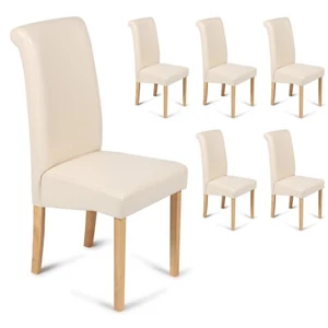 6 Cream Dining Chairs Faux Leather Scroll Top Padded Seat Dining Kitchen Roma - Picture 1 of 6