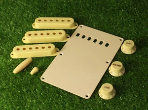 Cream Strat Accessory Kit Knobs/Covers/Switch Tip/Back Plate For USA Fender S5 - Picture 1 of 12
