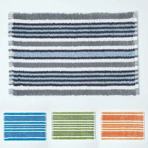 Cotton Striped Bath Mat Non Slip Blue Orange Green Black White Bathroom Mats - Picture 1 of 5