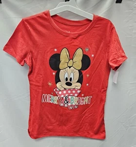 Disney Minnie Mouse "Merry&Bright" Girls Red SzL(10/12) Christmas T-Shirt NWT - Picture 1 of 3