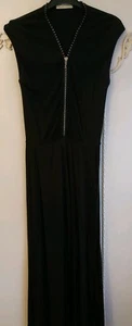 M by Madonna For H&M schwarz Lycra Diamanten Reißverschluss vorne Stretch Midikleid UK 8 neu ohne Etikett - Bild 1 von 6