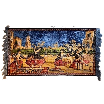 Бархатный гобелен испанское фламенко танцоры сцены винтажный яркие цвета 39» X 21» - Изображение 1 из 4