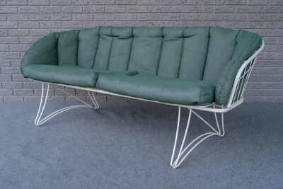 Mid Century Modern Homecrest White Wrought Iron Hairpin Leg Sofa Bench - Image 1 of 4