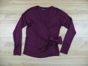 Abercrombie and Fitch Soft and Cozy Wrap Blouse Womens Sz M Long Sleeve Burgundy - Picture 1 of 11