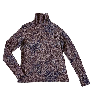 Peruvian Connection Womens L Floral Turtleneck Mille Fleur Plum Pullover Purple - Picture 1 of 7