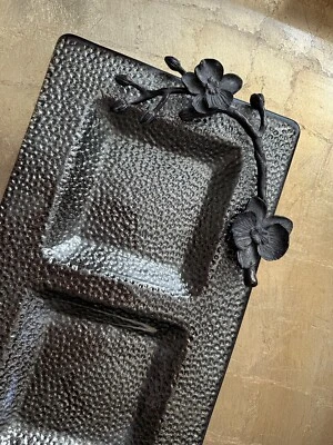 Prato trio de vidro orquídea preta Michael Aram novo sem caixa - Imagem 1 de 4