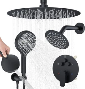 Shower Faucet Set with Rain Shower & Handheld 12" Ceiling Mount 6" Side Spray - Picture 1 of 17