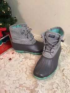 Stivali invernali Sperry Salwater Duck grigio chiaro pioggia bambina 4 M scarpe - Foto 1 di 8